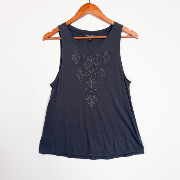 Billabong Small Petite dark gray Aztec embroidered California bohemian tank top - Picture 1 of 13